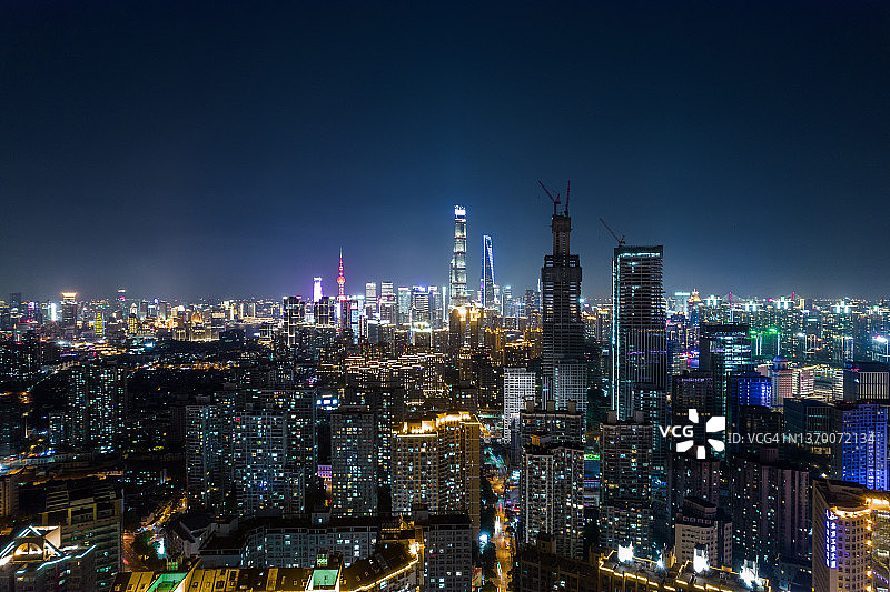 上海外滩夜景航拍图片素材