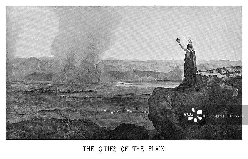 索多玛和蛾摩拉毁灭的古老雕刻插图图片素材