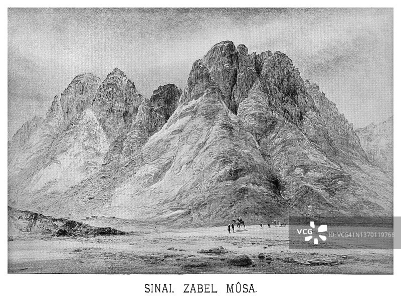 西奈山（穆萨山）古老雕刻插图图片素材