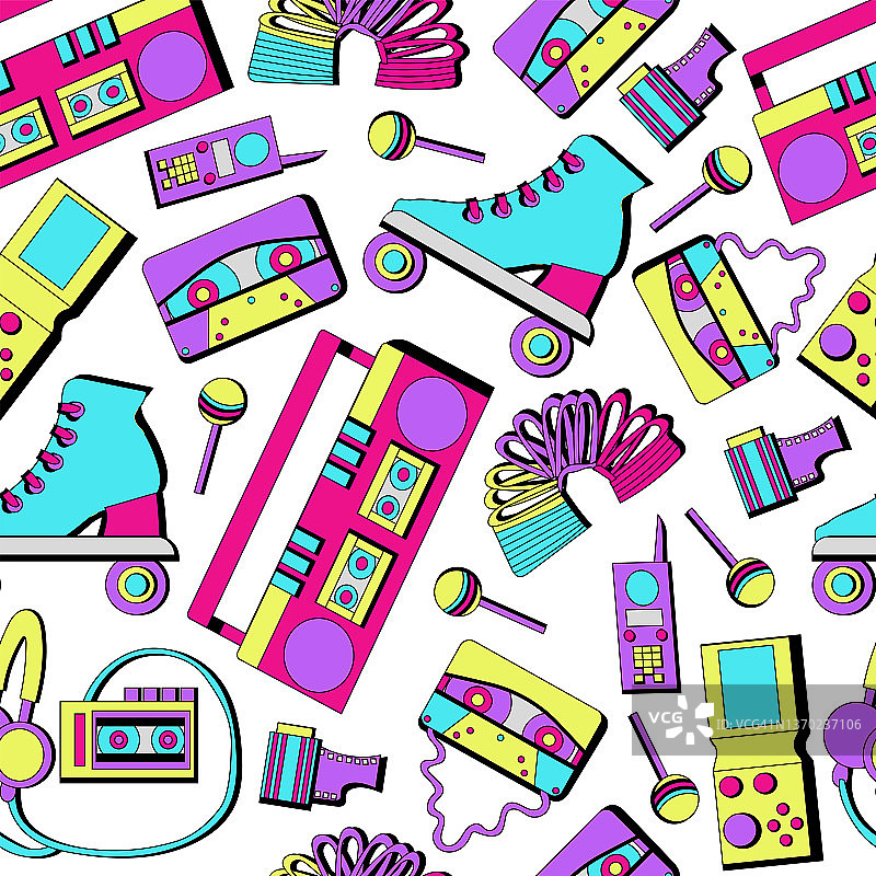 90年代波普艺术漫画风贴纸无缝图案矢量壁纸图片素材