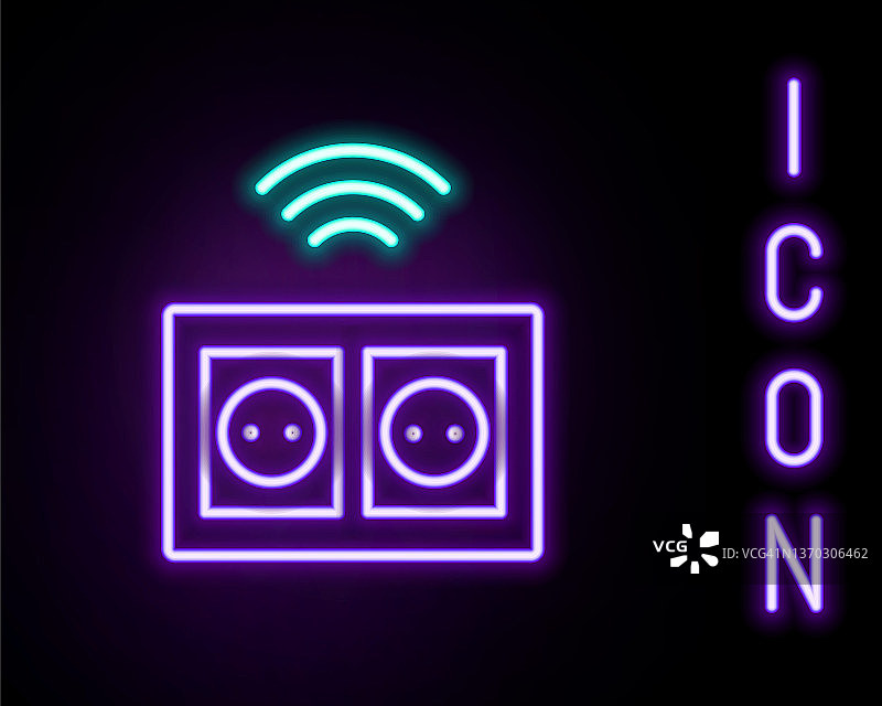 霓虹灯智能电源插座系统图标，黑色背景图片素材