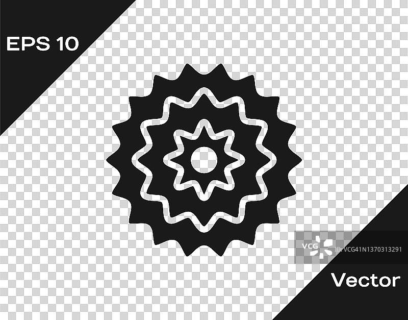 黑色自行车飞轮山地车图标，背景透明。后自行车链轮。带链条的曲柄链轮。矢量图图片素材