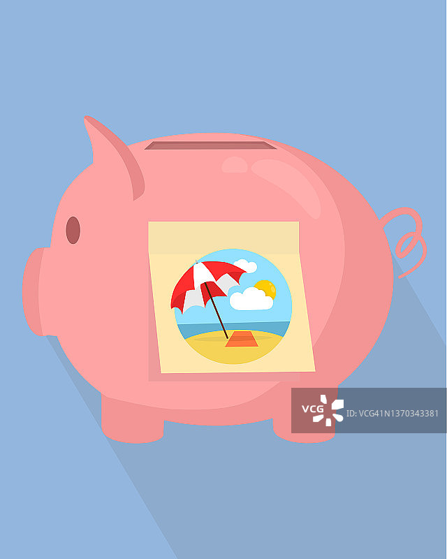 储蓄罐插画：旅行或度假存钱概念图片素材
