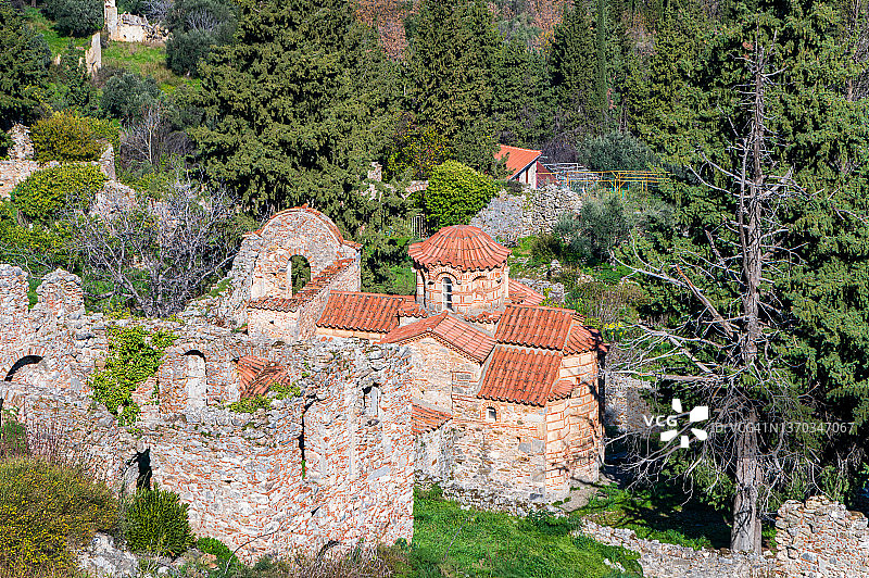 希腊米斯特拉斯拜占庭小镇的Evagelistria拜占庭教堂图片素材