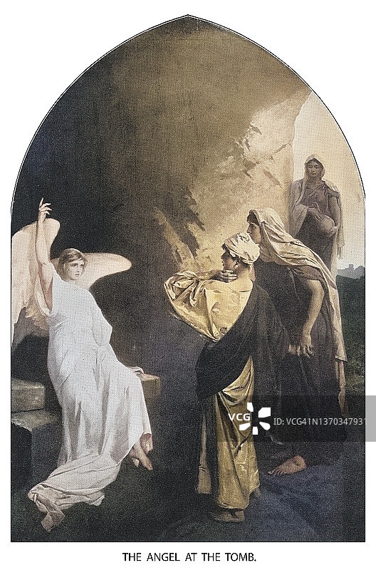 耶稣墓天使的古老雕刻插图图片素材