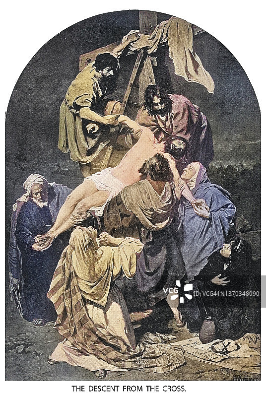 从十字架上卸下的耶稣古老雕刻插图图片素材