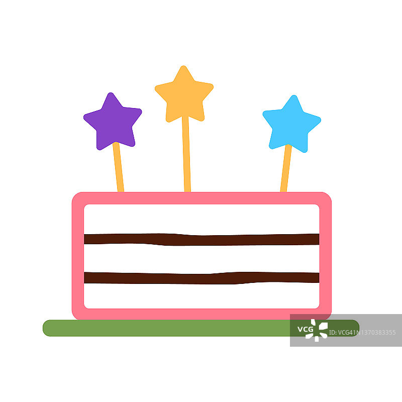 彩色糖果节日蛋糕扁平图标，白色背景上孤立的喜庆磨砂甜点，生日贺卡邀请设计的美味装饰糖霜对象，糕点矢量图图片素材