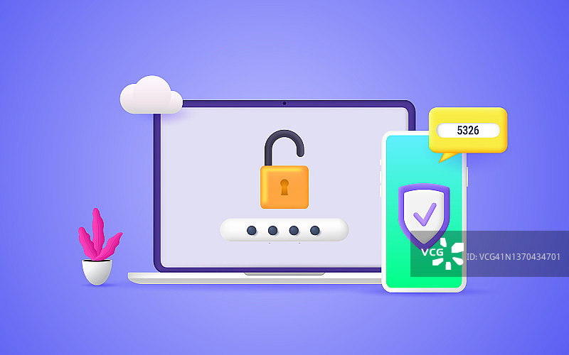 具有双重身份验证的安全密码验证：智能手机上的短信验证码通知、2FA、网站入口检查图片素材