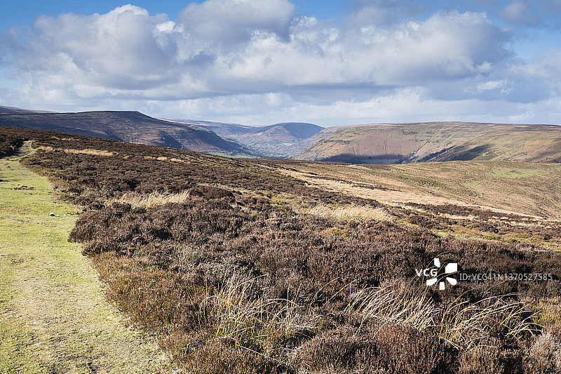 哈特勒尔山脊景色；图片来自蒙茅斯郡路和奥法堤坝小径，英国威尔士蒙茅斯郡，二月图片素材