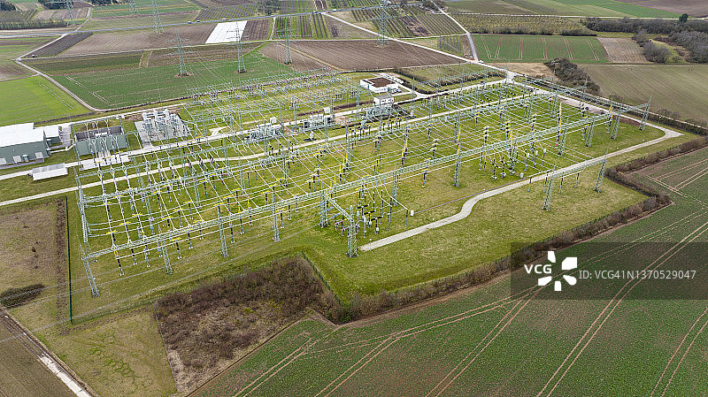 大型高压变电站鸟瞰图图片素材