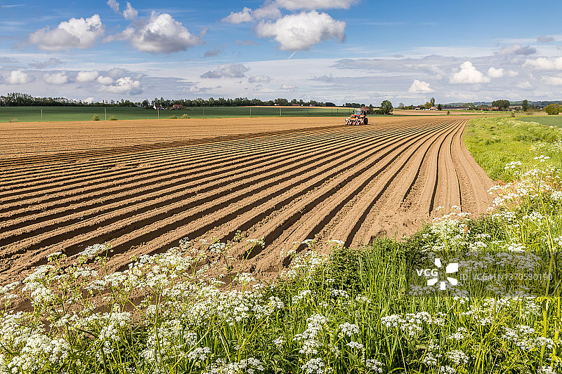 拖拉机在田间播种图片素材