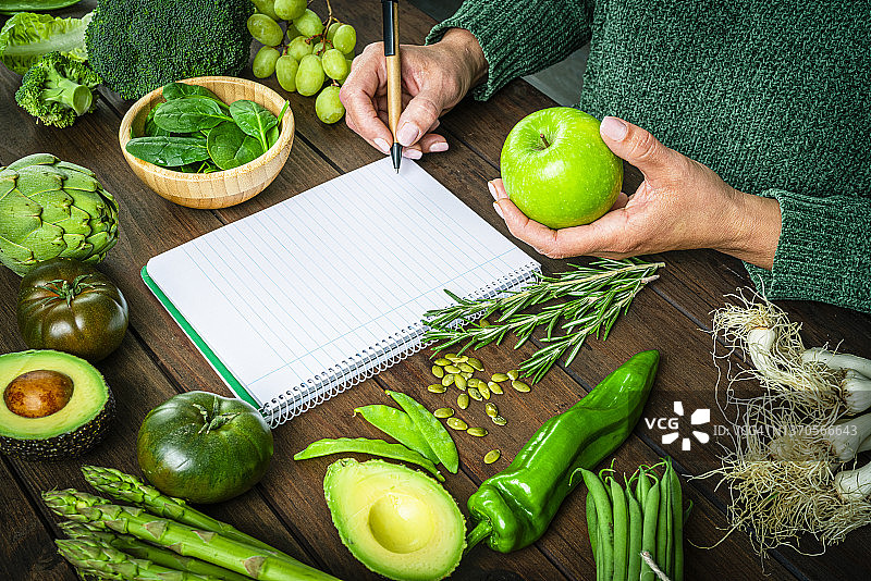 制作一份健康的绿色水果和蔬菜清单图片素材