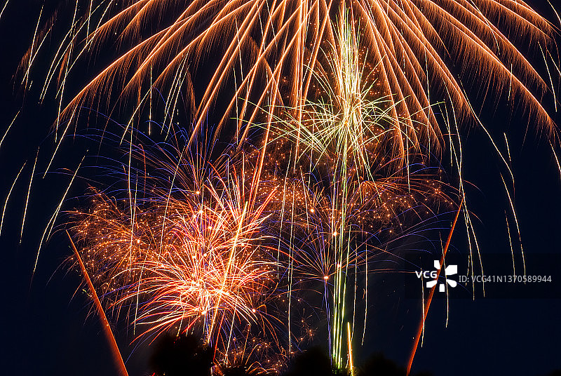 深黑色背景天空中的真实烟花图片素材