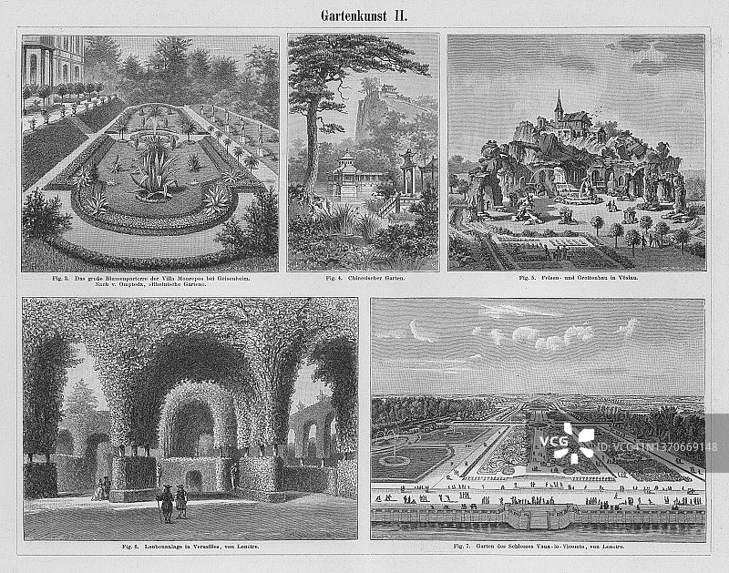 世界上最美丽的花园古老雕刻插图图片素材