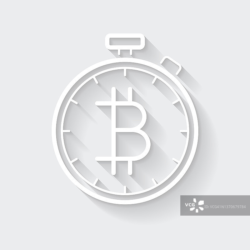 带有比特币标志的秒表图标，扁平风格图片素材