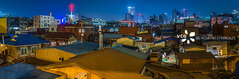 韩国首尔宁静夜景天际线全景图片素材