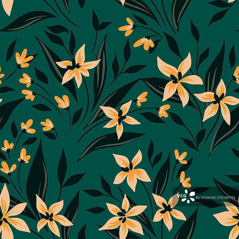 无缝花卉印花：小花枝植物图案图片素材