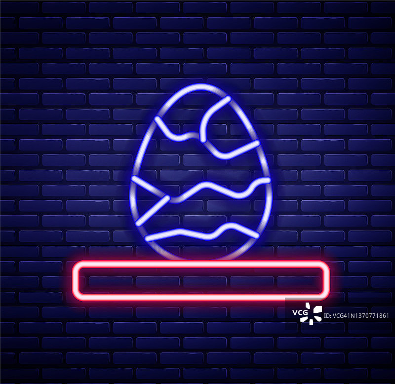 砖墙背景上的发光霓虹灯中国茶叶蛋矢量图标图片素材