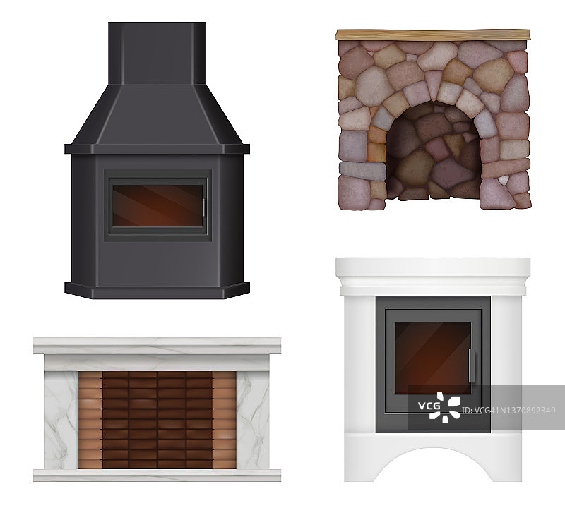 现代家居壁炉设计：舒适的壁炉矢量图图片素材