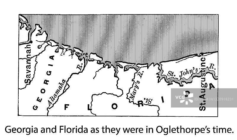 乔治亚州和佛罗里达州的老地图图片素材