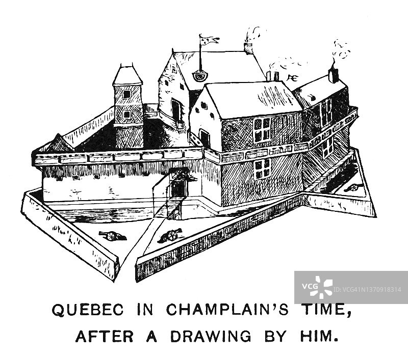 尚普兰时代的魁北克古版画插图图片素材