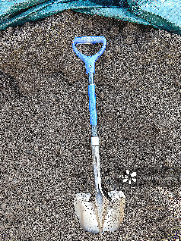 泥土中的铁锹图片素材