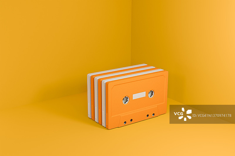 橙白色复古卡式磁带3D渲染图片素材