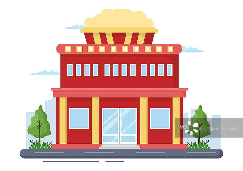 现代娱乐产业电影院或电影院，用于休闲、观看电影和平板设计背景插图图片素材