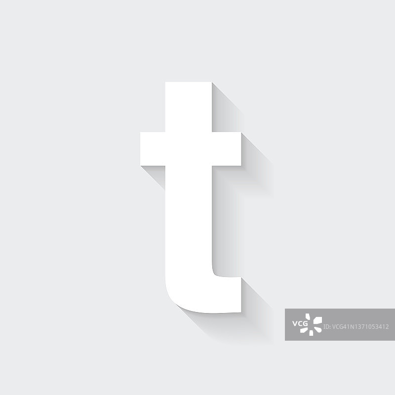 字母T，纯色背景上的长阴影图标 - 扁平设计图片素材