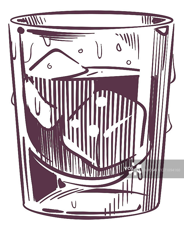 带冰块的威士忌酒杯雕刻图片素材