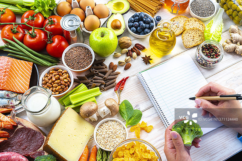 在笔记本上写健康食品清单图片素材