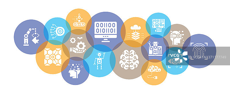 人工智能设计理念插画：机器人、聊天机器人、数据库、大数据Web banner，用于印刷广告图片素材