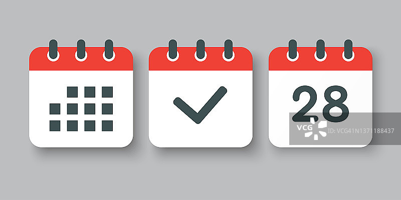 第28页日历矢量图标，议程已完成图片素材