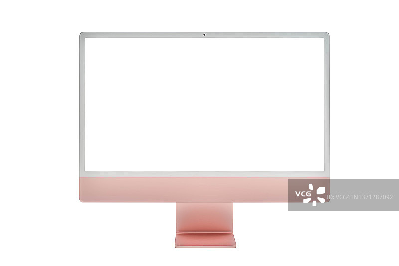 白色背景上隔离的带有空白屏幕的粉色铝制机身笔记本电脑图片素材