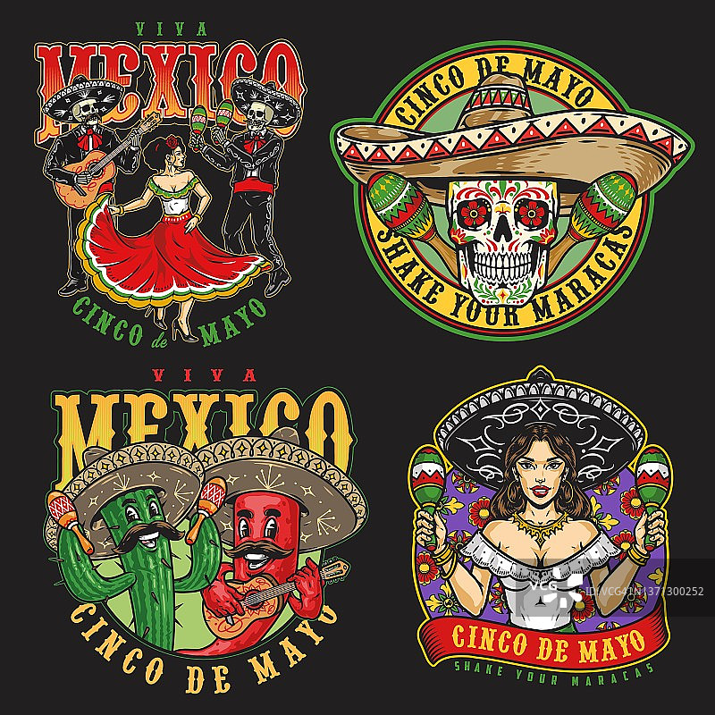 彩色墨西哥人物标志合集图片素材