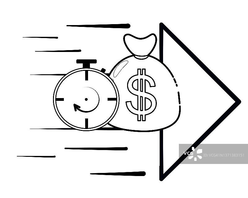 快速收入示意插画：钱袋与时钟图片素材