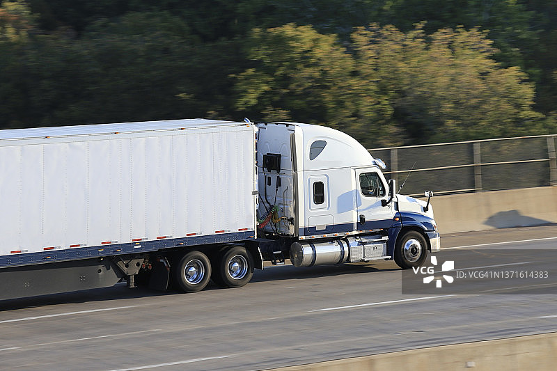 在高速公路上行驶的半挂送货卡车图片素材