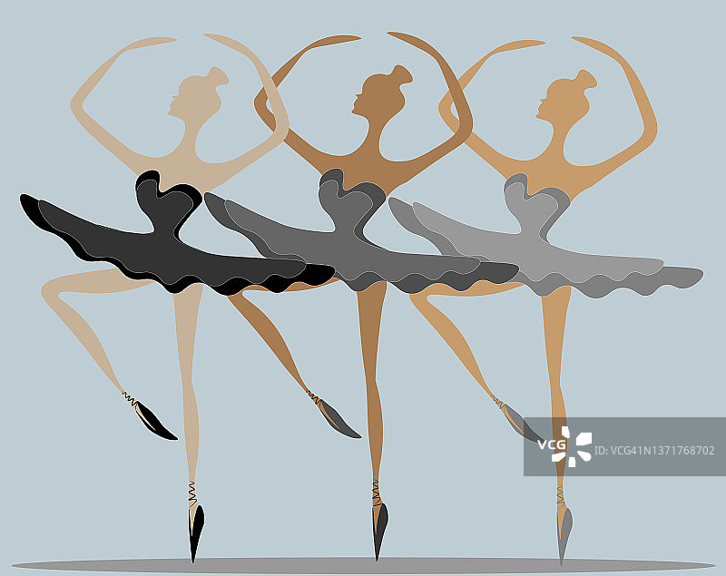 三位美丽芭蕾舞演员插画：优雅的芭蕾舞之美图片素材