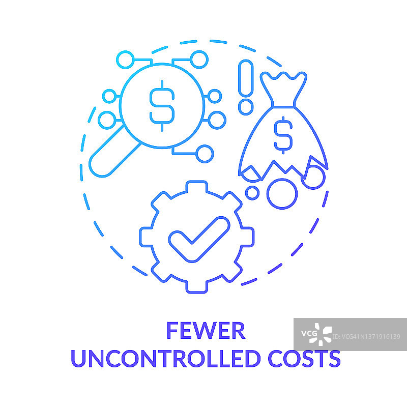 蓝色渐变背景上的少量不受控制的成本概念图标图片素材