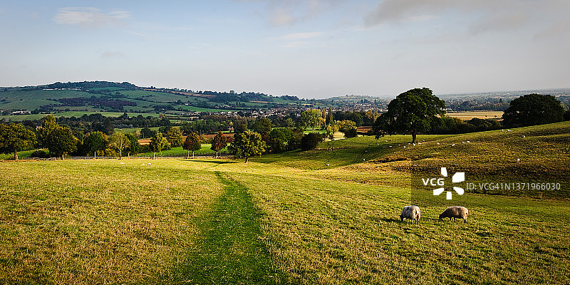 科茨沃尔德温奇combe附近科茨沃尔德小径上的美丽清晨，英格兰图片素材
