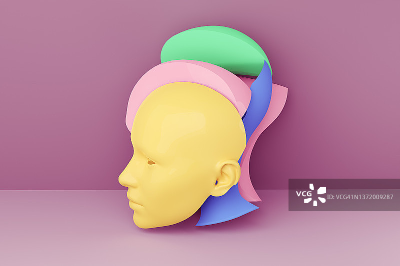 电脑生成女性头部碎片图像，女权概念图片素材