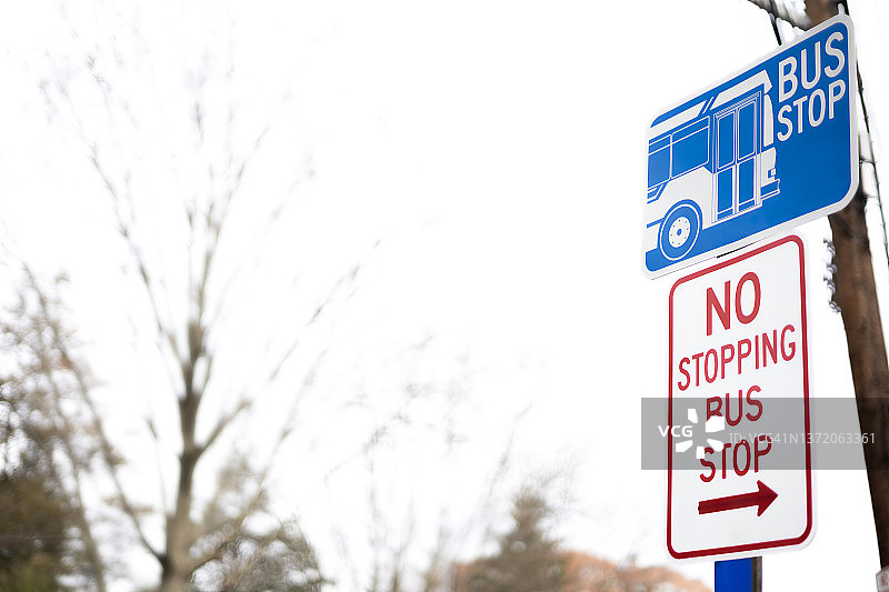 “公交车站”和“禁止停车”路标图片素材
