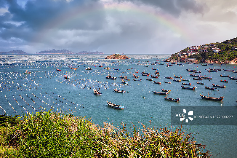 彩虹下的海洋牧场图片素材