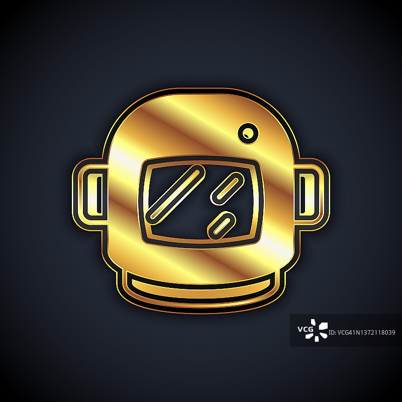 金色宇航员头盔图标，黑色背景矢量图图片素材