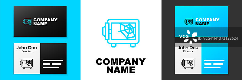 白色背景上的蓝色保险箱图标，银行金库密码锁，可靠的数据保护logo设计矢量元素图片素材