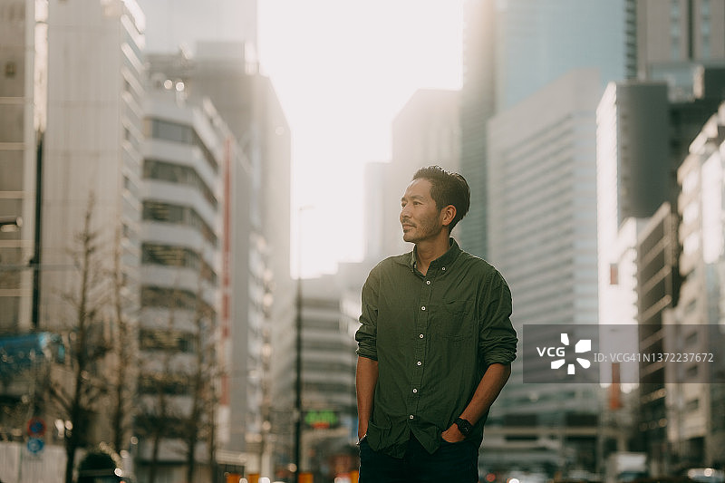 城市中的日本男子肖像图片素材