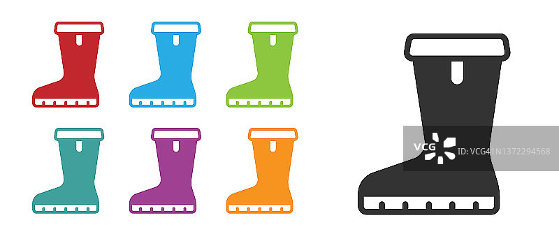 白色背景上的黑色防水橡胶靴图标矢量图图片素材