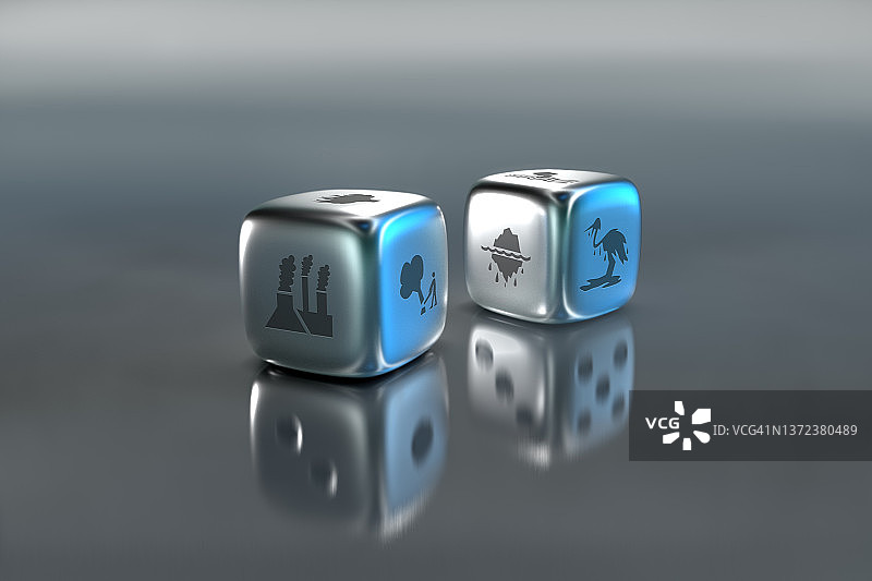 带有环境破坏标志的一对骰子图片素材