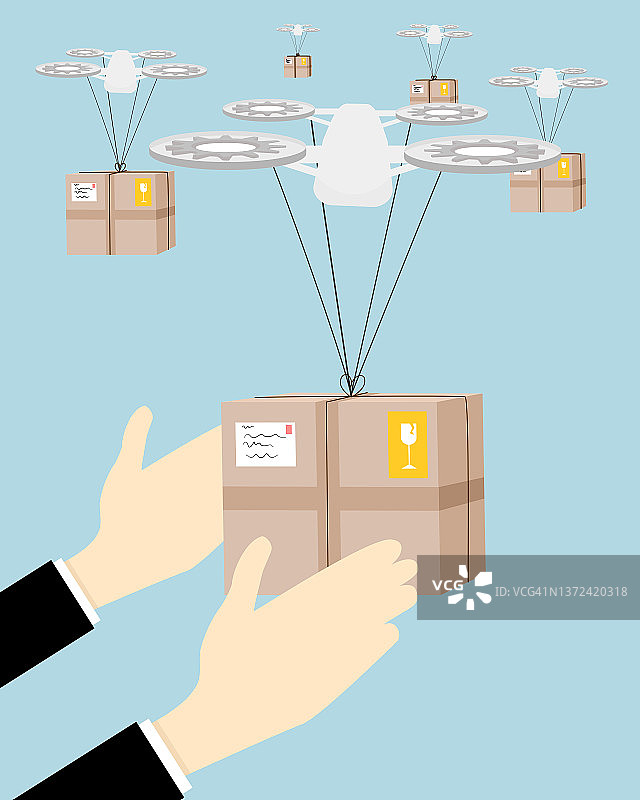 无人机向某人运送大型包裹的插图图片素材