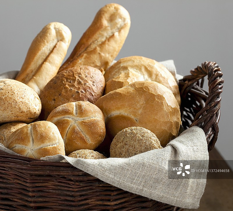 面包篮里的什锦面包卷图片素材